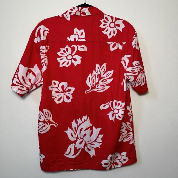 Hilo Hattie Hawaiian Shirt Red White Floral Print Short Sleeve USA Men’s Small - Picture 3 of 6